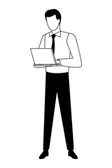 business man avatar cartoon character black and white