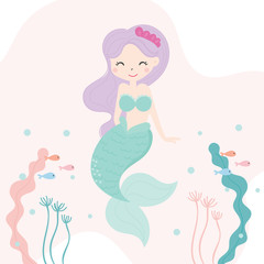 Cute little mermaid vector. Illustration.