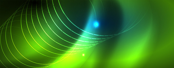 Neon glowing techno lines, hi-tech futuristic abstract background template, vector