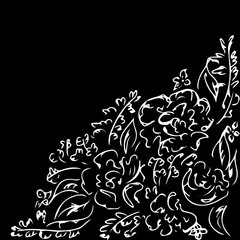 Hand Drawn Vector Collection Of Abstract Peonies Isolated on Black Background. Hand Drawn Sketch of a Flowers. Outline set.
