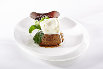 Yummy Chocolate Flan with Ice Cream