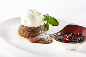 Yummy Chocolate Flan with Ice Cream