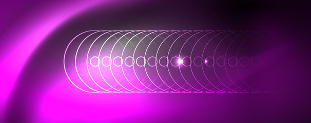 Shiny neon techno template. Neon lines background, 80s style laser rays
