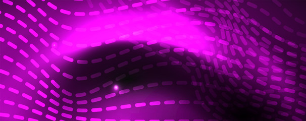 Fototapeta premium Smoky glowing waves in the dark. Dark abstract background with neon color light and wavy lines. Vector