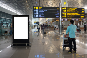 Blank advertising billboard at airport,mockup poster media template ads display