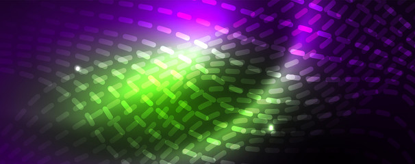 Neon vector wave lines abstract background, magic futuristic techno design