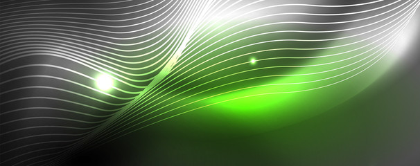 Neon vector wave lines abstract background, magic futuristic techno design