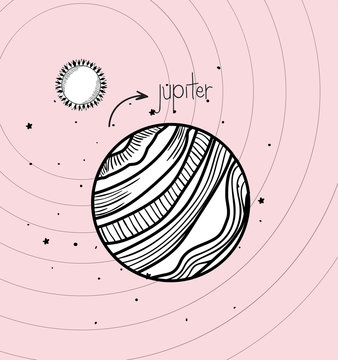 Jupiter planet and sun draw of solar system design
