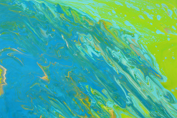 Fototapeta na wymiar photography of abstract marbleized effect background. Blue, mint and green creative colors. Beautiful paint with the addition of gold.