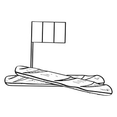 Isolated baguette with a flag. Traditional french bread - Outline Vector