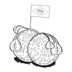 Isolated acarajes with a flag of Brazil. Brazilian fast food - Outline Vector