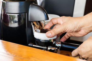 Prepare espresso coffee And various menus with coffee makers in the shop Close-up view - Image