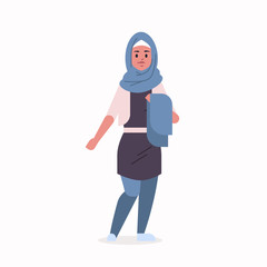 arabic woman in hijab arab girl wearing headscarf traditional clothes standing pose arabian female cartoon character full length flat