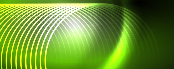 Naklejka premium Shiny neon lights, dark abstract background with blurred magic neon light curved lines