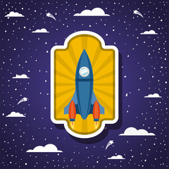 Rocket over clouds and pointed background design