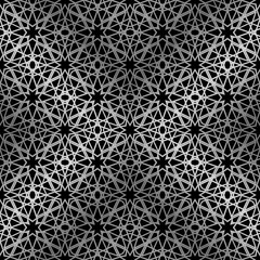 Seamless pattern silver mosaic oriental in black background. Traditional antique ornament morocco and arabian. Geometry oriental ethnic tile.