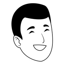 Young man smiling face cartoon in black and white