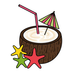 tropical coconut cocktail with starfish summer icon