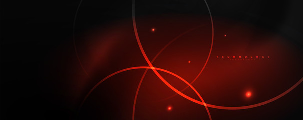 Dark abstract background with bright color neon lights and lines. Glowing background