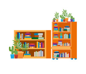 shelving with books in white background