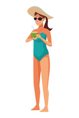 Girl drinking cocktail with swimsuit