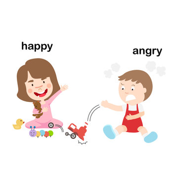 Opposite words angry and happy vector illustration