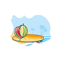 surfboard sport in the beach with watermelon