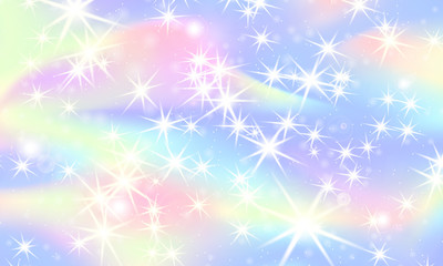 Unicorn rainbow background. Holographic sky