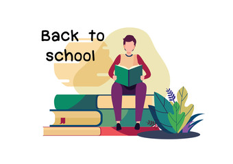 Welcome back to school. Flat cartoon illustration vector graphic design on white background. Landing page template