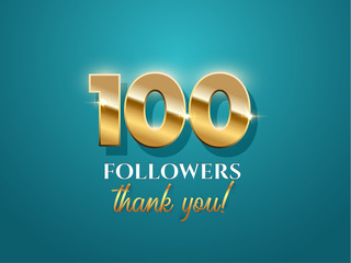 100 followers celebration vector banner with text on azure background