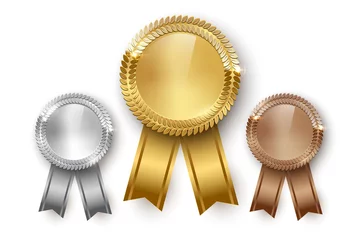 Fotobehang Vector gold, silver, bronze medals and ribbons isolated on white background. © backup16