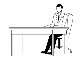 business man avatar on a desk black and white