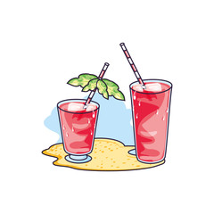 set of refresh juices in the beach