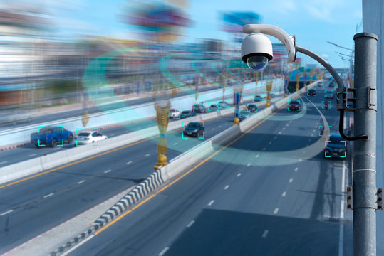 A speed dome camera new technology 4.0 signal for Checking speed of cars on high way and check for safe accident are signal of cars motion detection check by CCTV system 