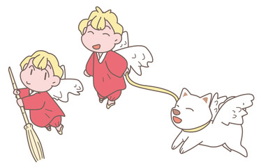 作務衣を着た天使と犬