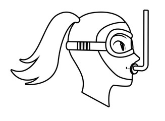 snorkel diving avatar cartoon character black and white