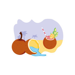 summer cocktail of coconut in the beach
