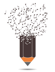 Pencil and flying note, vector illustration