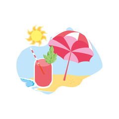 beach umbrella open in the beach with juice