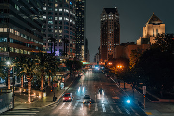 Fototapeta na wymiar Night cityscape view of 5th street in downtown Los Angeles, California