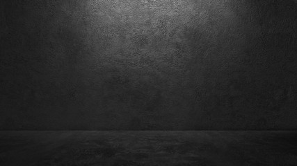 Empty room with black concrete wall and floor 3D render