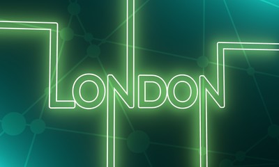 London city name in geometry style design. Creative vintage typography poster concept. 3D rendering.
