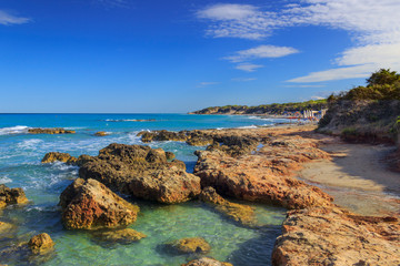  Typical coastline of Salento: view of Conca Specchiulla beach ( Apulia,ITALY). From Torre Dell'Orso and Otranto near the high rocky coast, it's characterized by small sandy coves and  dunes. 