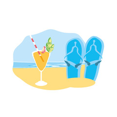 summer flip flops accessory in the beach with cocktail