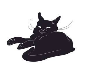 vector illustration of a cat, which lies risk silhouette