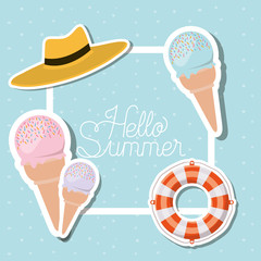 Hello summer and vacation stickers design