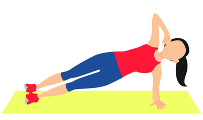 Woman doing a side plank for abdominal workout. This illustration about fitness. - Vector 