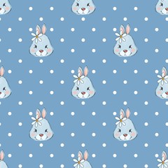 Rabbits. Colorful seamless pattern with muzzles of animals. Background with cute bunny