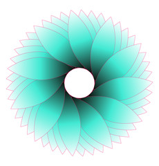 graphic symbol stylized rotating flower in turquoise shades on white