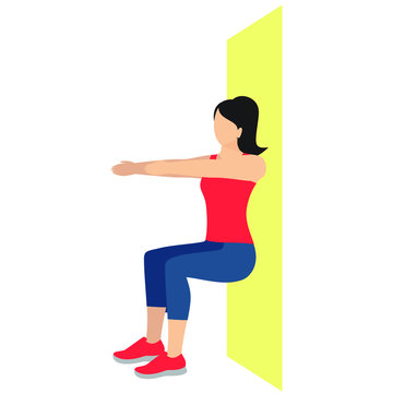 woman doing wall sit exercise. illustration. vector